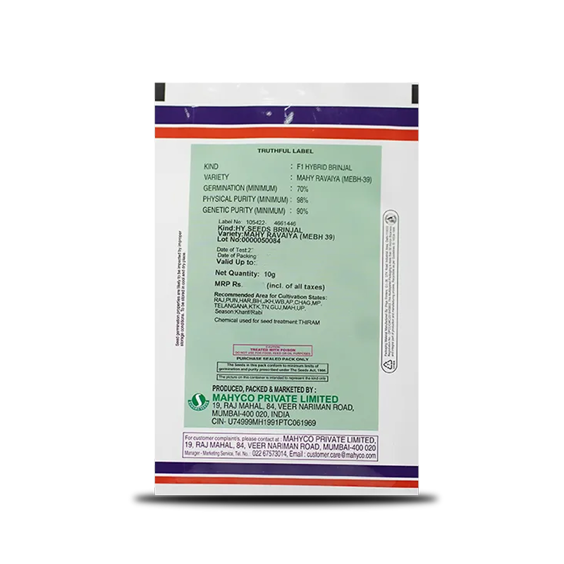 Mahy Ravaiya Mebh-39 Brinjal Seeds - Oval, Reddish Purple, High Yield - Image 2